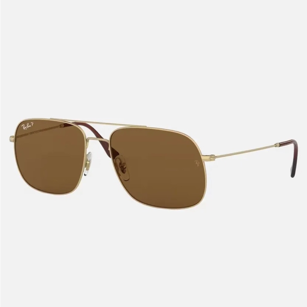 New Ray-Ban ANDREA Polarized Sunglasses Size XXL Gold Frame/Brown Lens RB3595